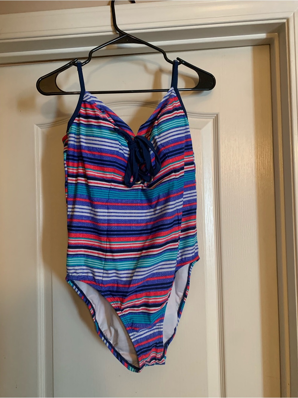 Time and Tru Girls' Striped One-Piece Swimsuit in Blue, Pink, Teal